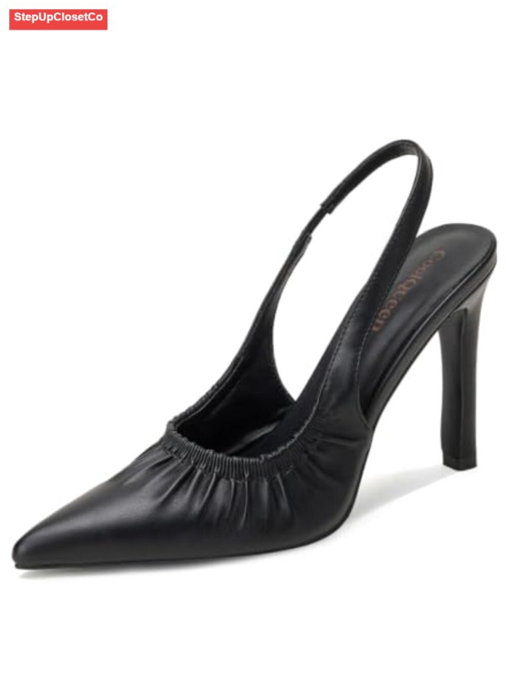 Ruching Pointed Toe Slingback Stiletto Pumps Faux Leather Heels